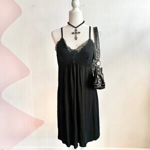 Black Lace Babydoll Dress, Y2K Soft Goth Indie Sleaze Romantic Goth Medium